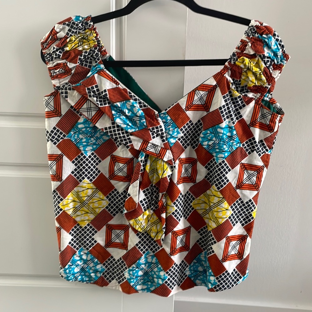 PRINT PATTERN hand made item scrunch off the shoulder top asymmetrical feature